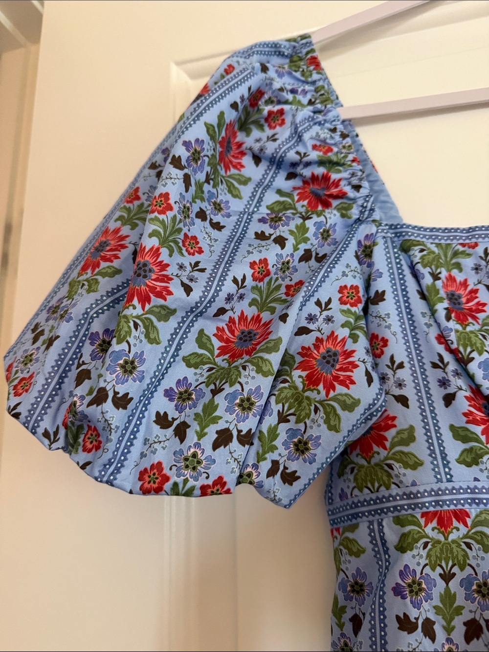 Blue Floral Mini Dress with Puff Sleeves - Picture 5 of 5
